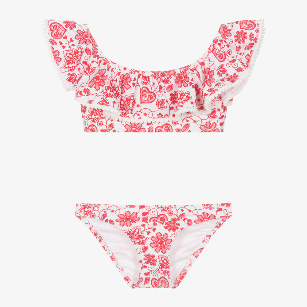 Sunuva-Girls Red Floral Pom-Pom Bikini | Childrensalon Outlet