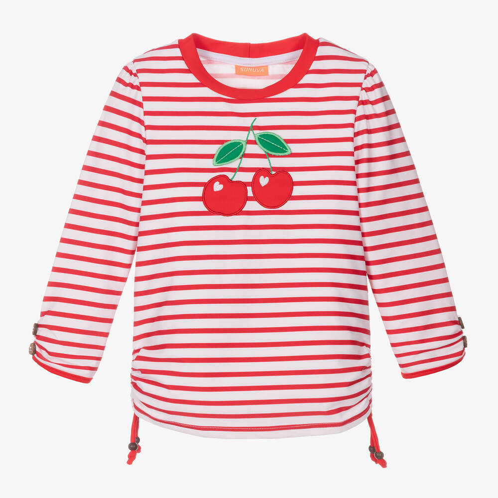 Sunuva-Girls Red Striped Cherry Swim Top | Childrensalon Outlet