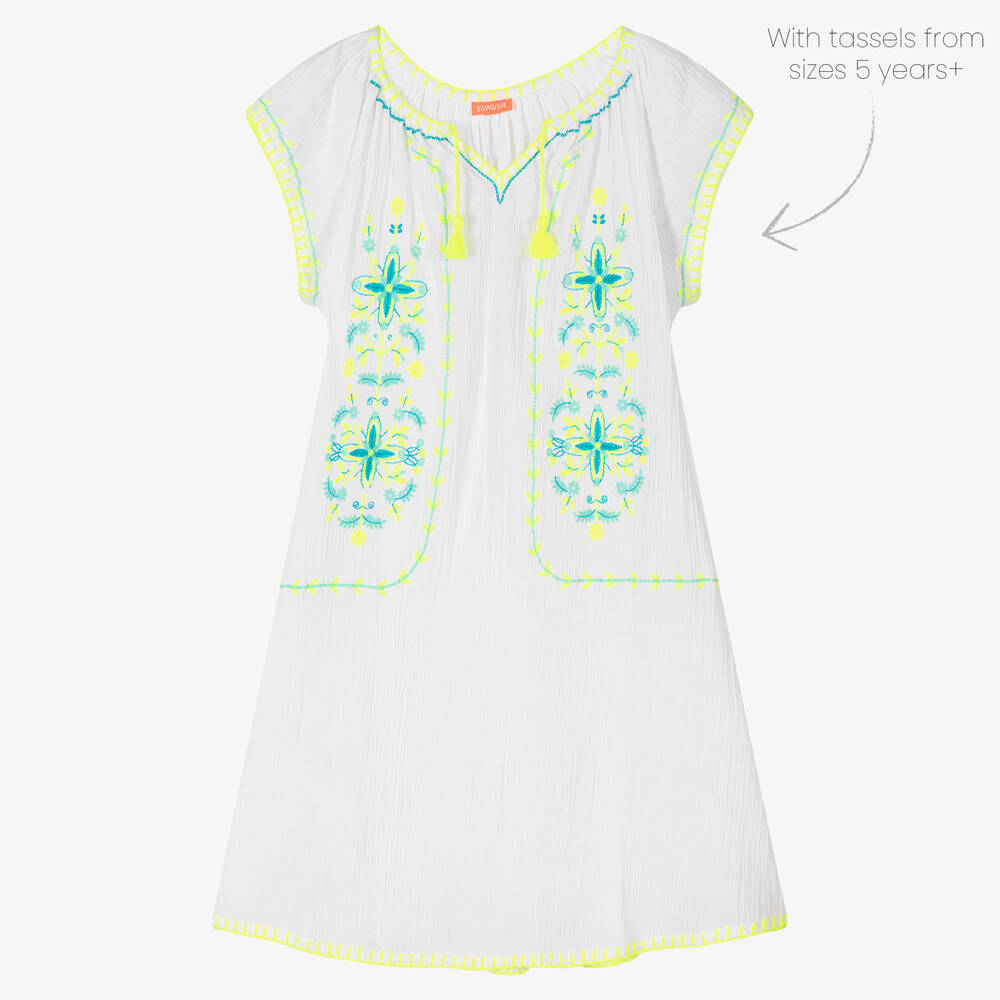 Sunuva-Girls White Cotton Embroidered Dress | Childrensalon Outlet