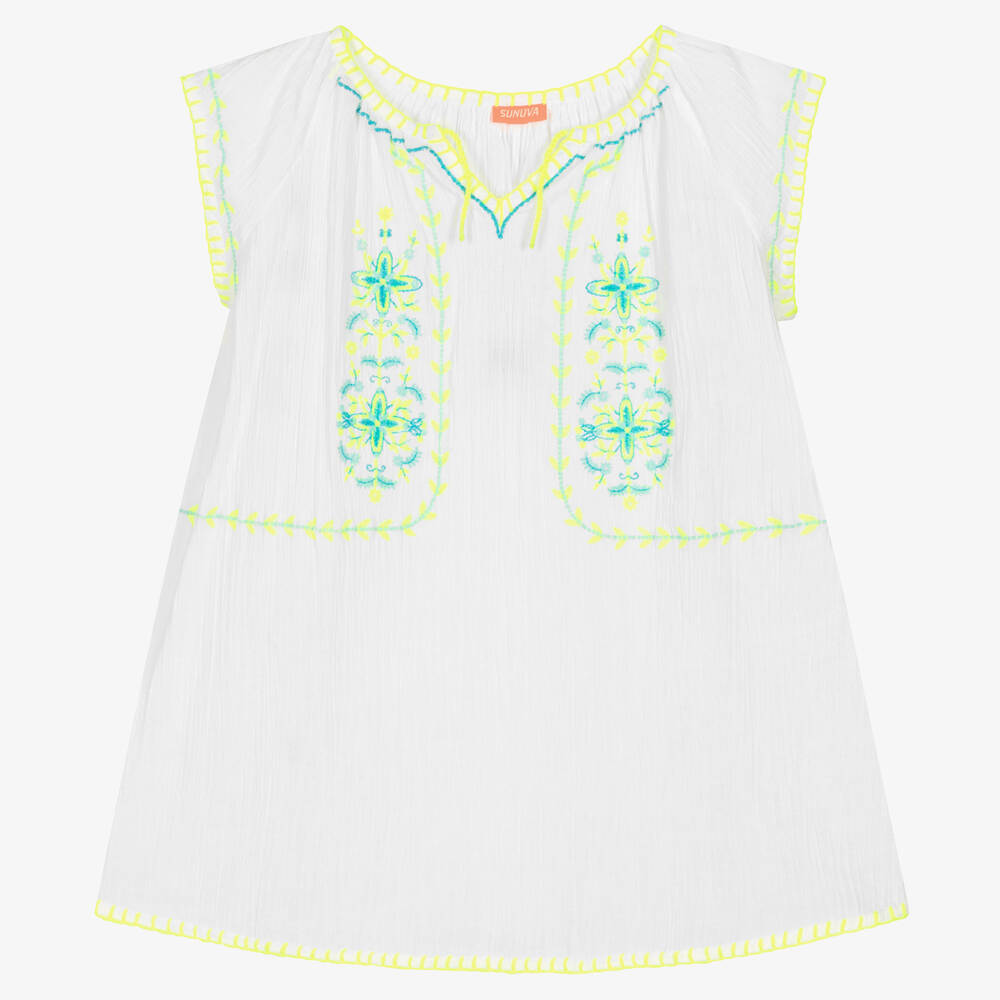 Sunuva-Girls White Cotton Embroidered Dress | Childrensalon Outlet