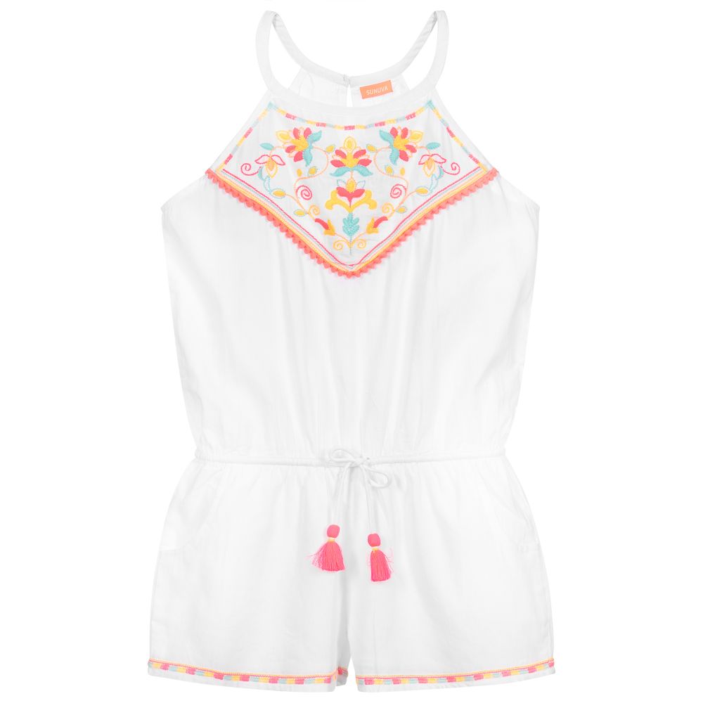 Sunuva - Girls White Cotton Playsuit | Childrensalon