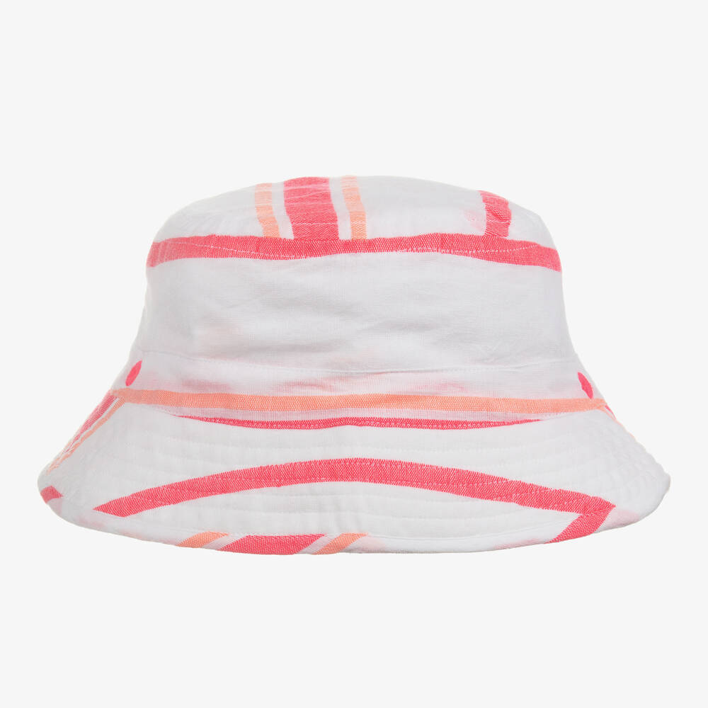 Sunuva - Girls White & Neon Pink Sun Hat | Childrensalon