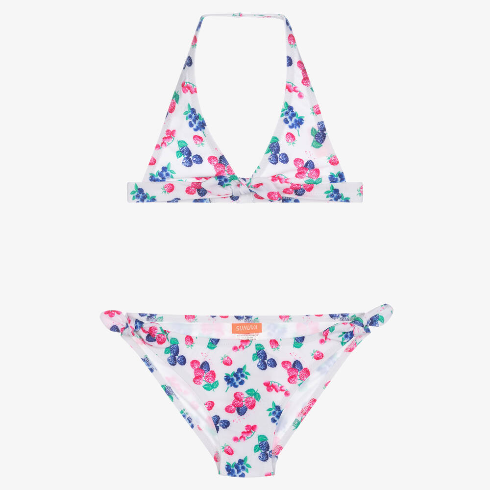 Sunuva - Girls White & Pink Berries Bikini  | Childrensalon