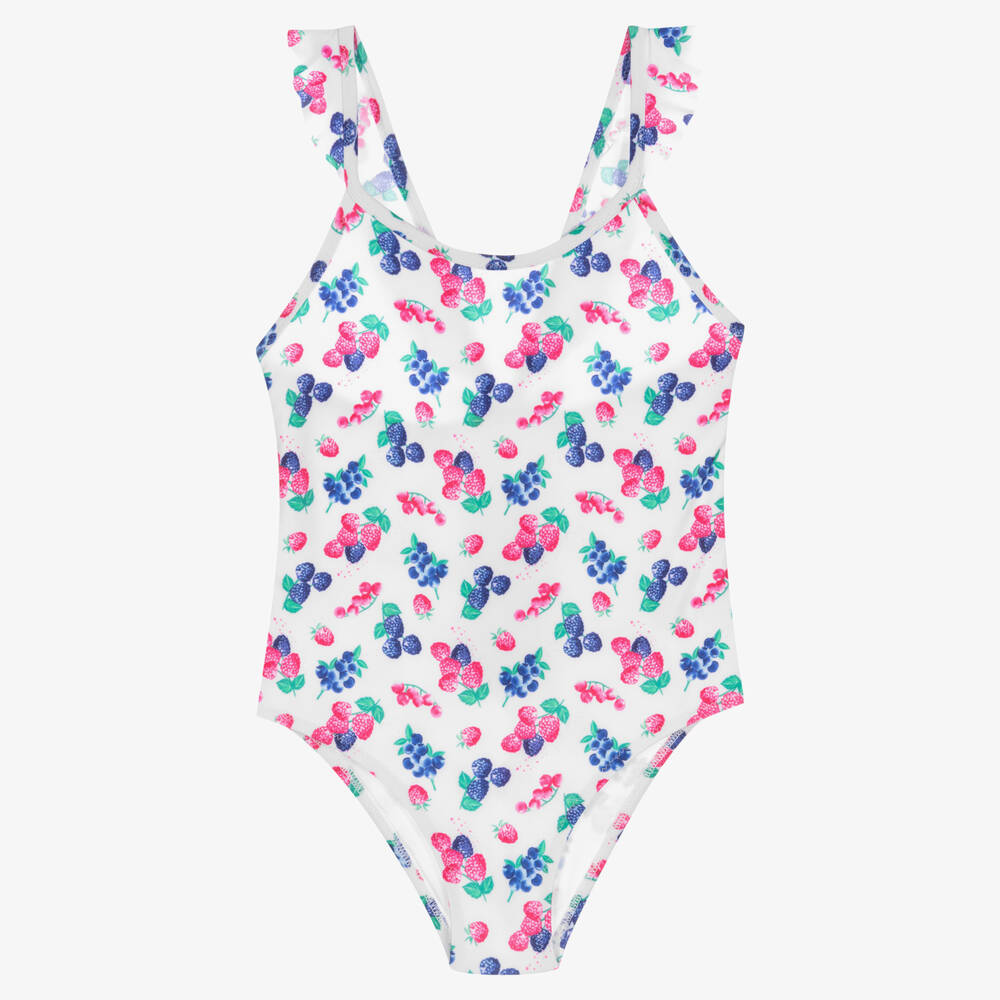 Sunuva - Girls White & Pink Berries Swimsuit | Childrensalon