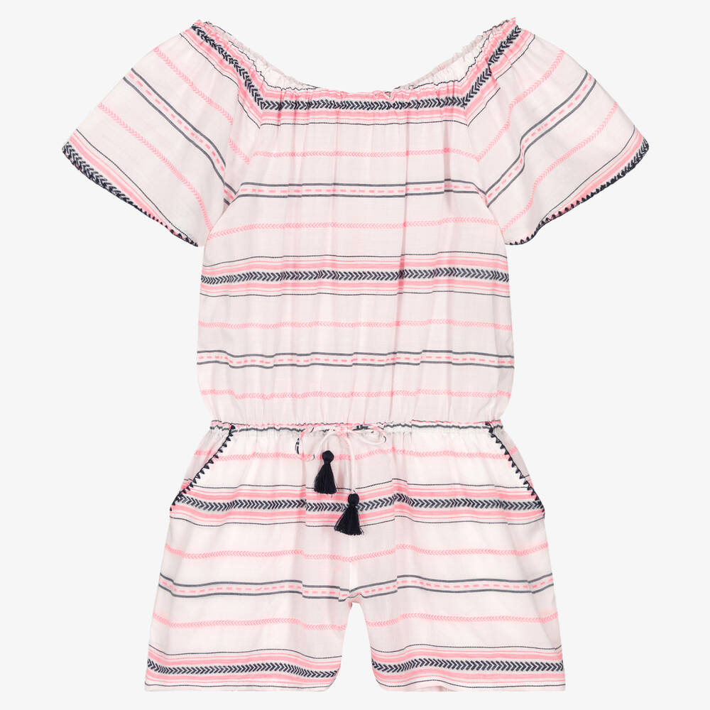 Sunuva - Gestreifter Playsuit in Weiß & Rosa | Childrensalon