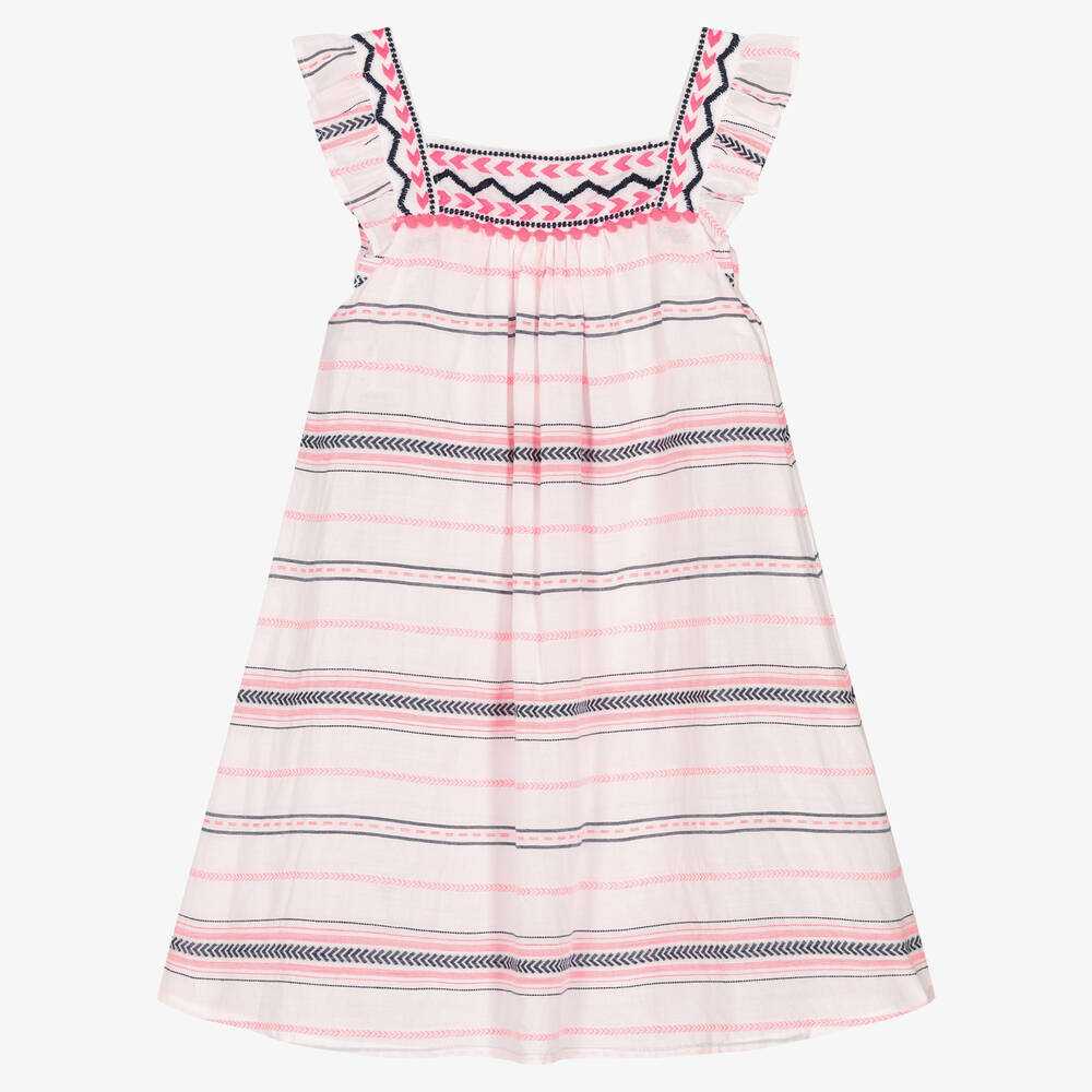 Sunuva - Girls White & Pink Striped Sun Dress | Childrensalon