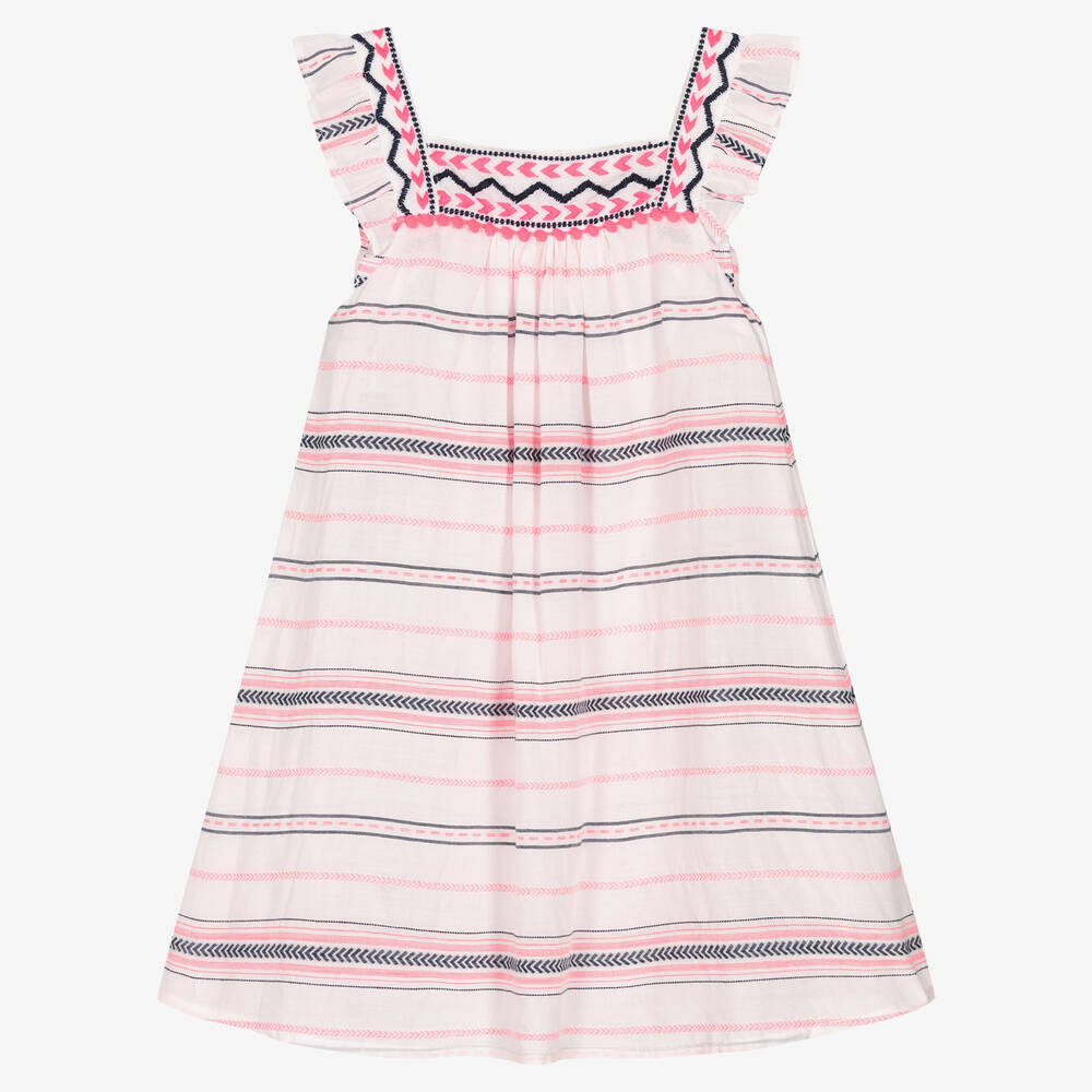 Sunuva - Gestreiftes Sommerkleid weiß & rosa | Childrensalon