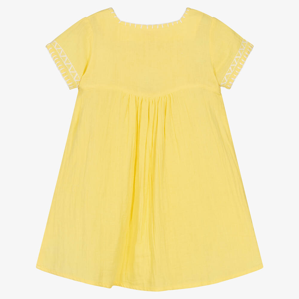 Sunuva-Girls Yellow Cotton Embroidered Dress | Childrensalon Outlet
