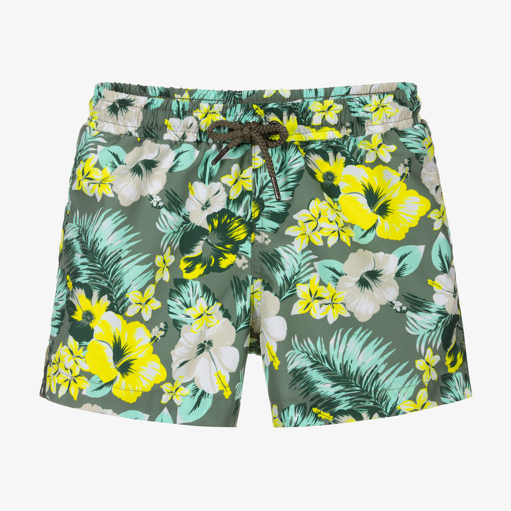 Sunuva - Grüne Badeshorts mit Hibiskus-Print | Childrensalon