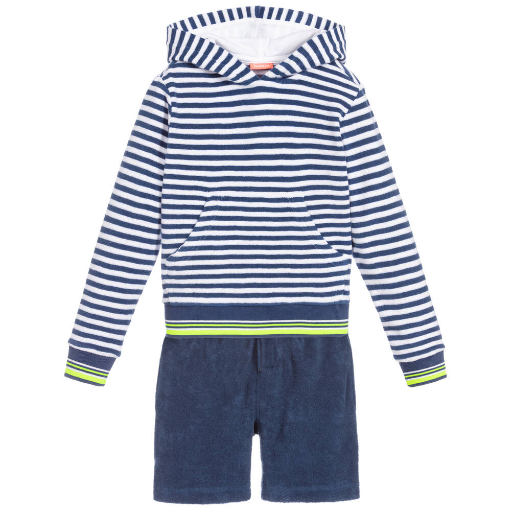 Sunuva-Navy Blue Towelling Shorts Set | Childrensalon Outlet