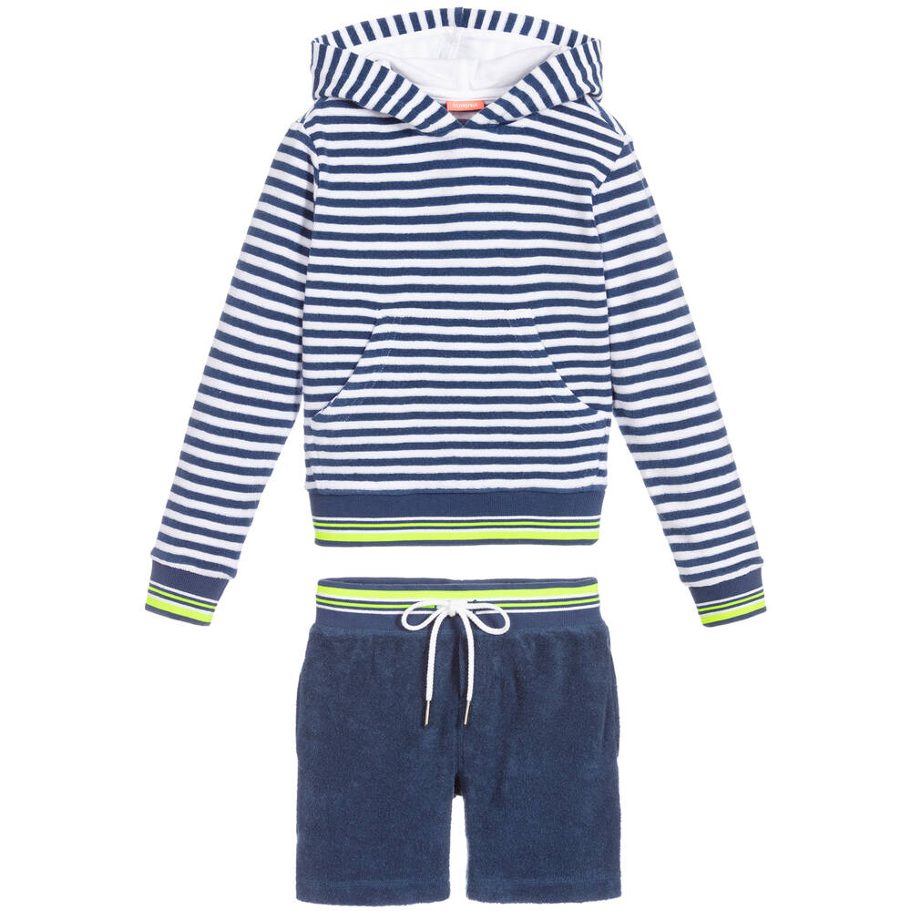 Sunuva-Navy Blue Towelling Shorts Set | Childrensalon Outlet