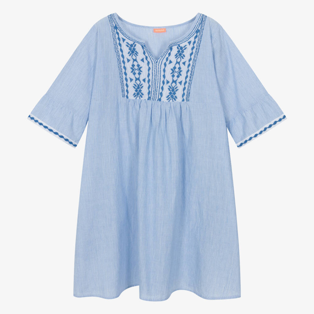Sunuva-Teen Girls Blue Cotton Pinstripe Dress | Childrensalon Outlet