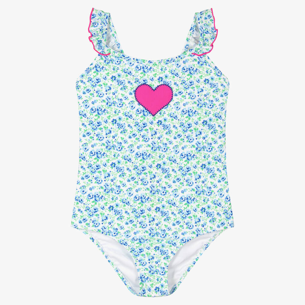 Sunuva - Teen Girls Blue Floral Heart Swimsuit | Childrensalon