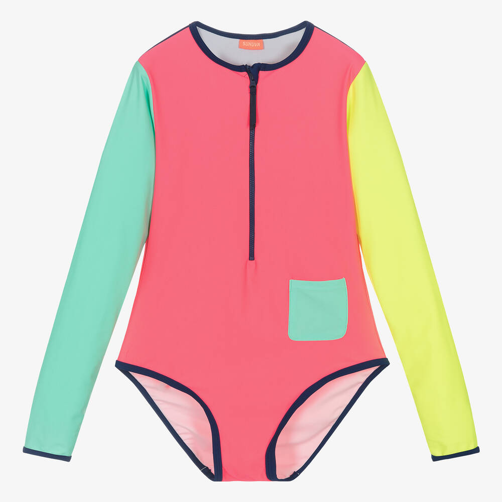 Sunuva-Teen Girls Neon Pink Colourblock Swimsuit | Childrensalon Outlet