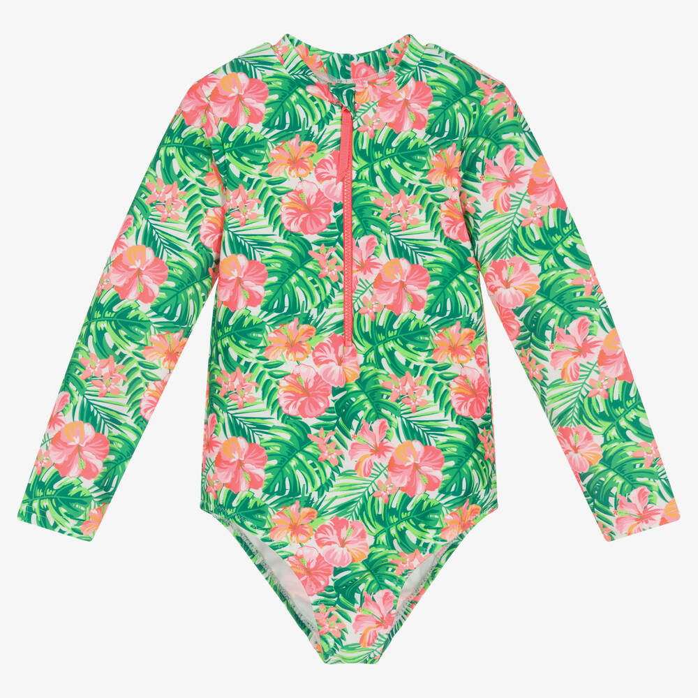 Sunuva - Teen Girls Pink & Green Tropical Swimsuit | Childrensalon