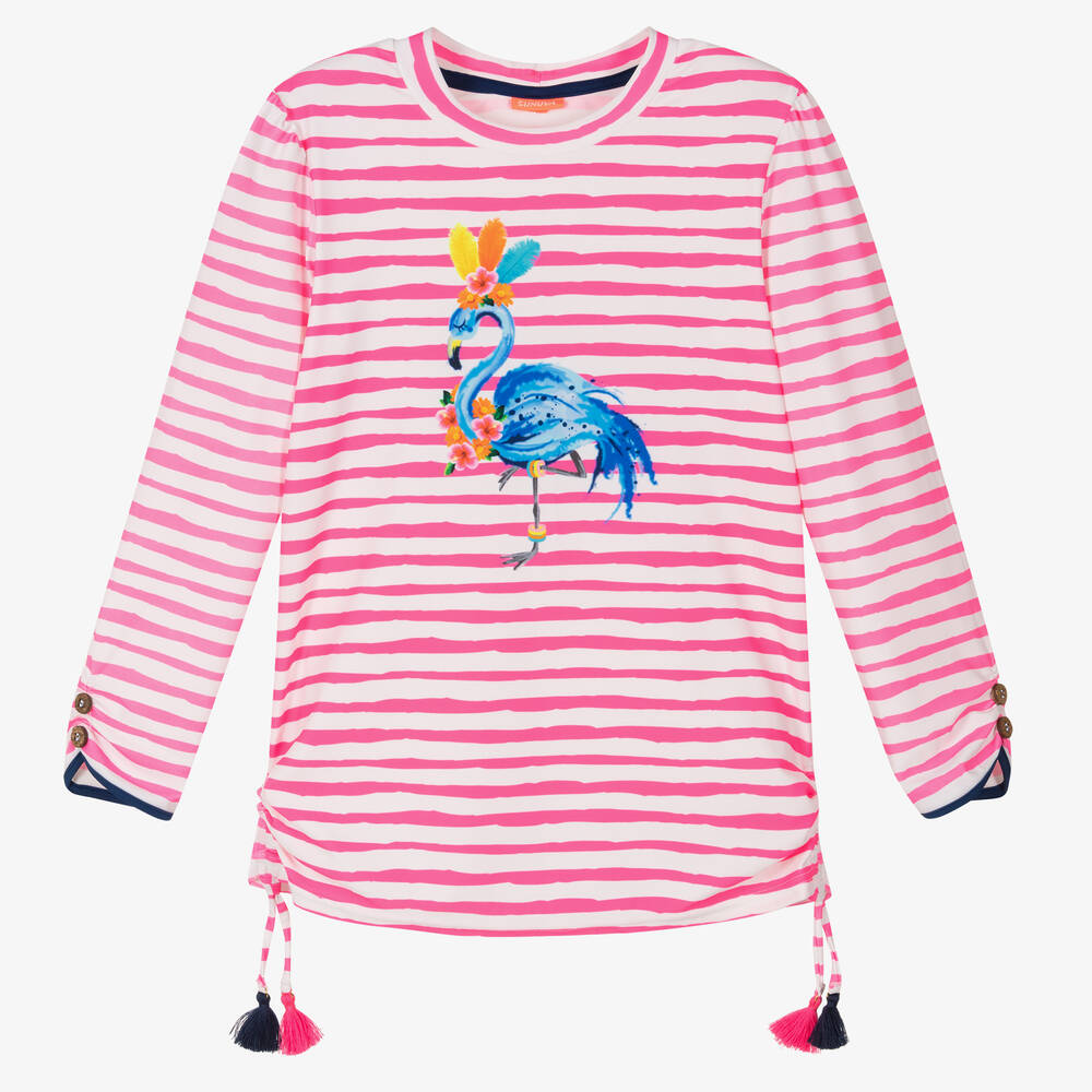 Sunuva-Teen Girls Pink Stripe Flamingo Swim Top  | Childrensalon Outlet
