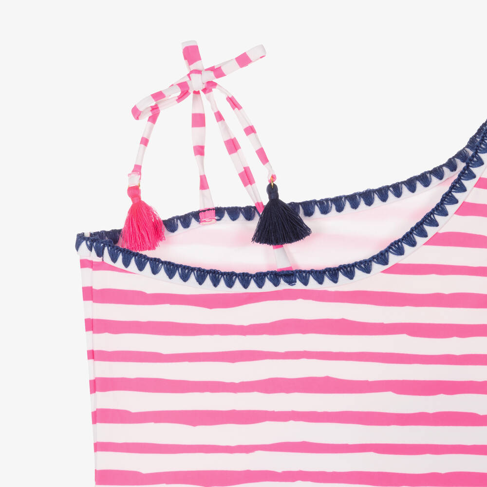 Sunuva-Teen Girls Pink Striped Asymmetric Swimsuit | Childrensalon Outlet