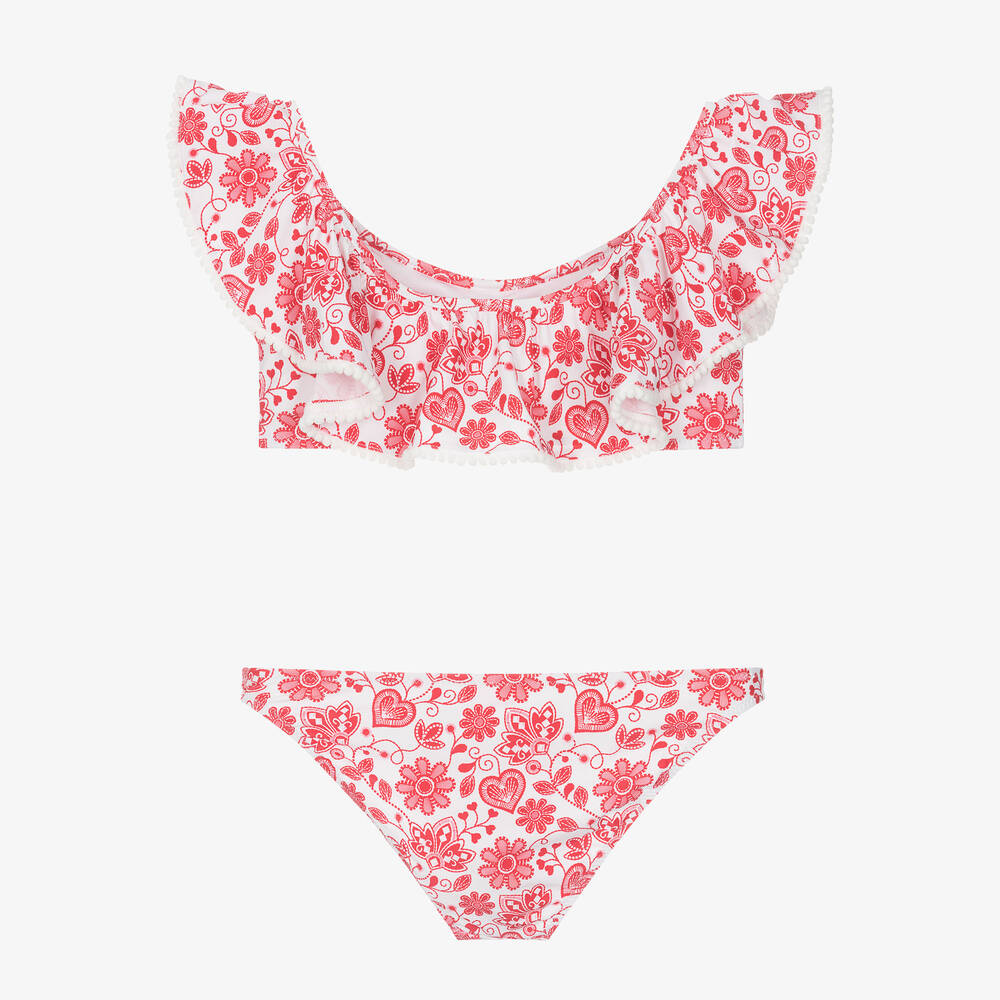 Sunuva-Teen Girls Red Floral Pom-Pom Bikini | Childrensalon Outlet