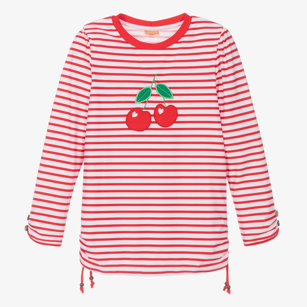 Sunuva-Teen Girls Red Striped Cherry Swim Top | Childrensalon Outlet