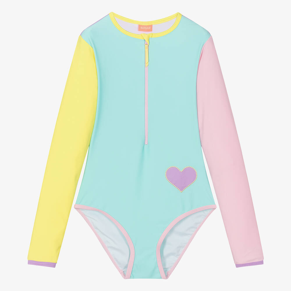 Sunuva-Teen Girls Turquoise Blue Colourblock Swimsuit | Childrensalon Outlet