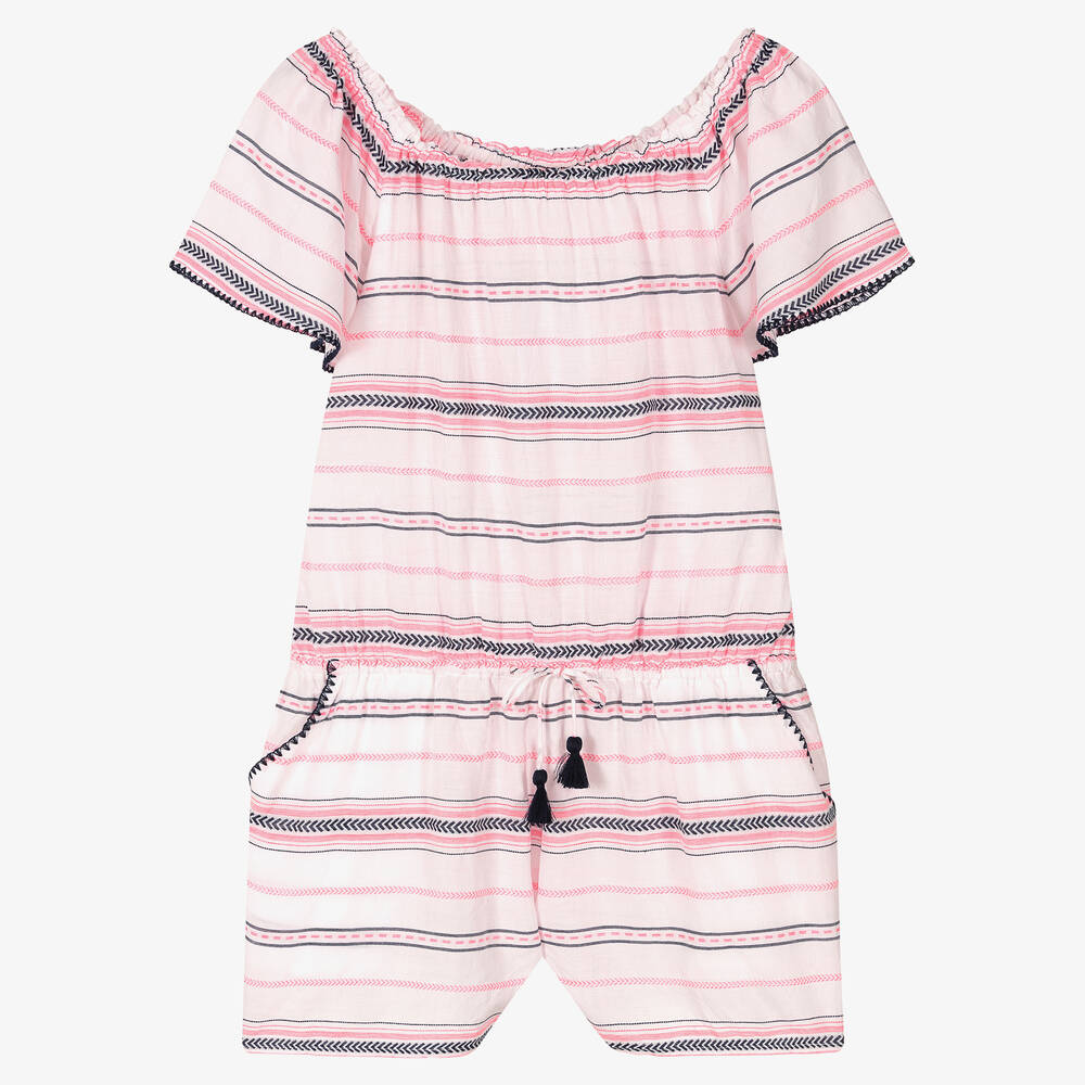 Pink and white striped jumpsuit outlet