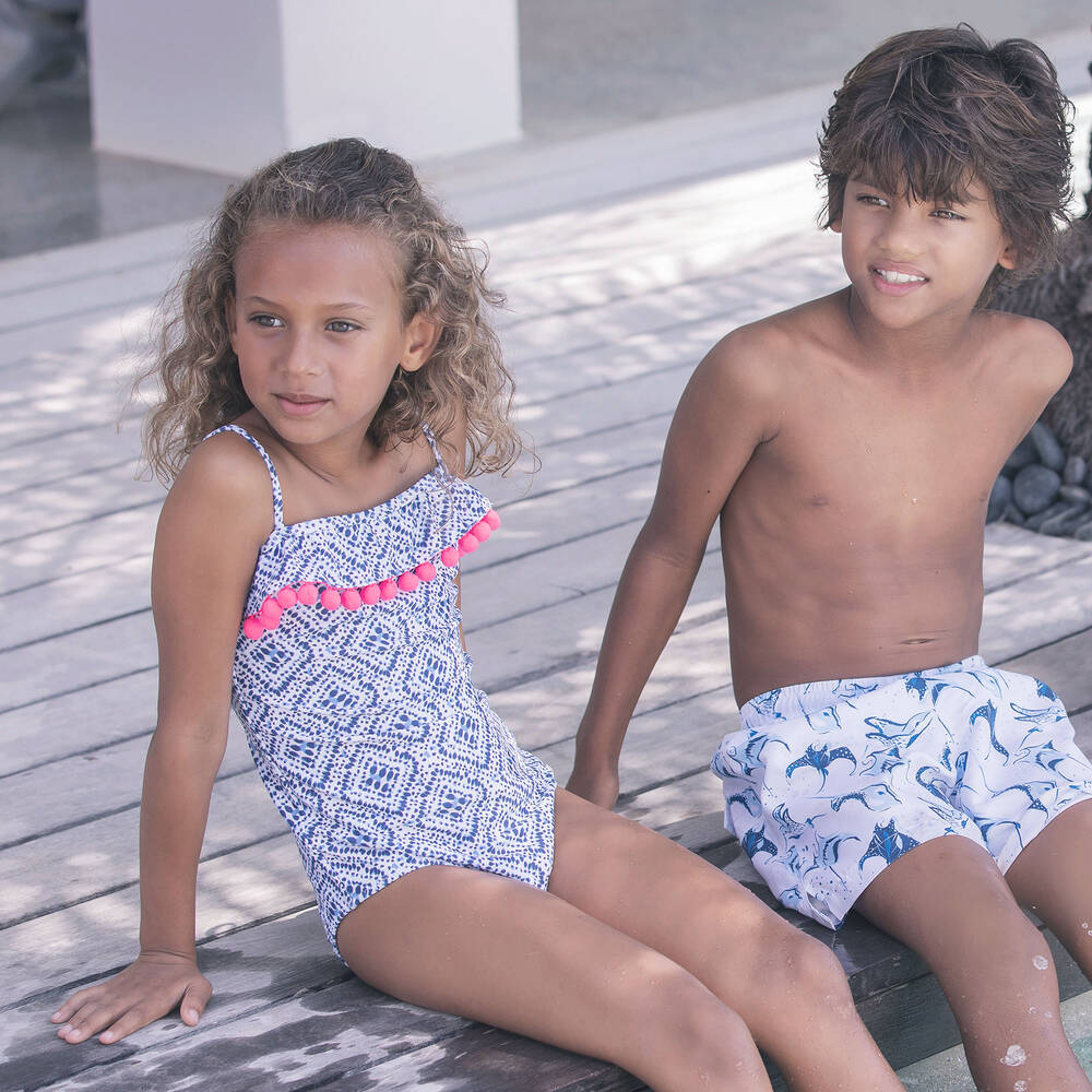 Sunuva-White & Blue Swimsuit (UPF50+) | Childrensalon Outlet
