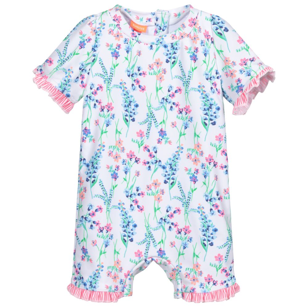 Sunuva - White Floral Sunsuit (UPF50+) | Childrensalon