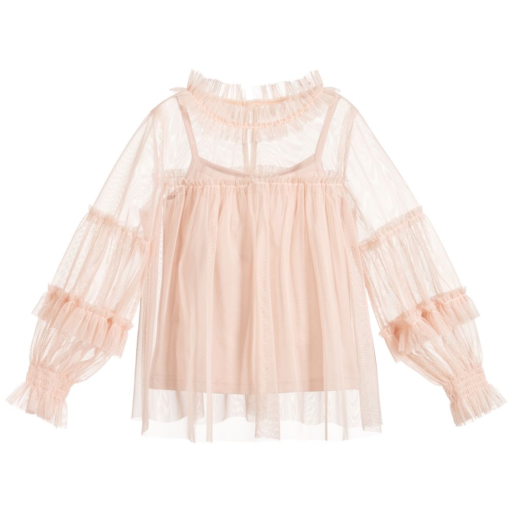 Tamarine - Girls Pink Tulle Blouse | Childrensalon