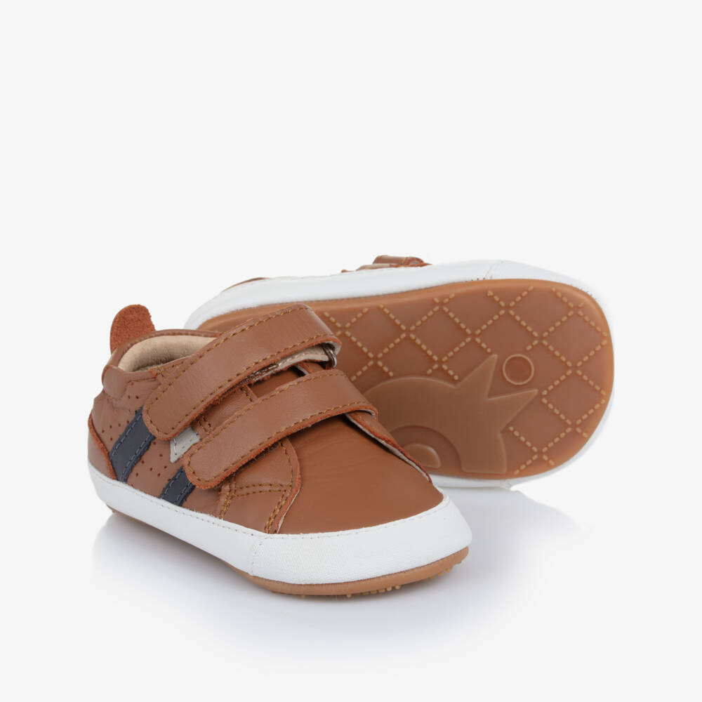 Old Soles-Tan Brown Leather First Walker Velcro Trainers | Childrensalon Outlet