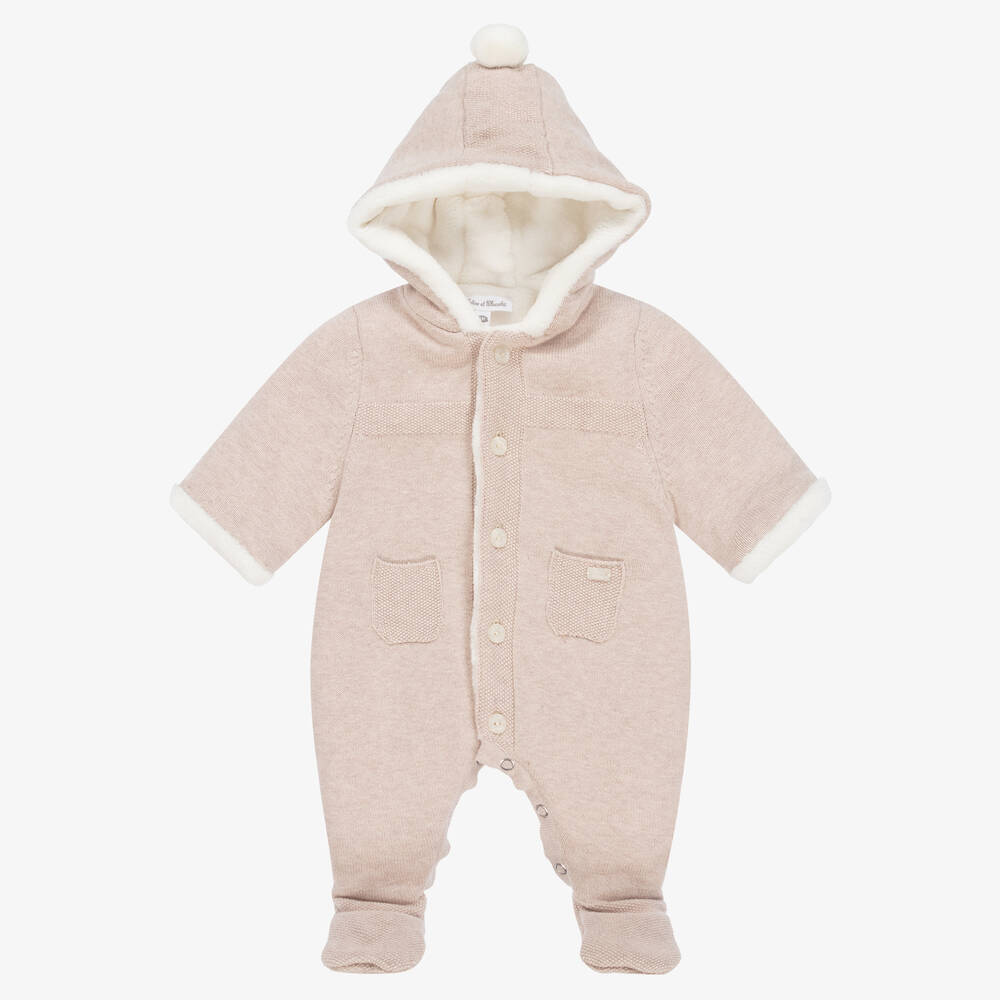 Tartine et Chocolat-Baby Beige Cotton Knit Pramsuit | Childrensalon Outlet