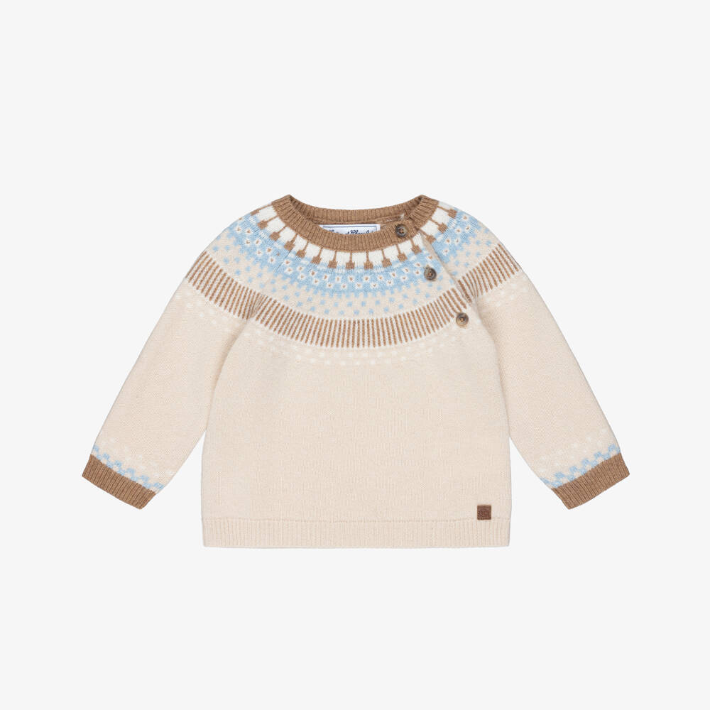Tartine et Chocolat-Baby Boys Beige Fair Isle Wool Knit Sweater | Childrensalon Outlet