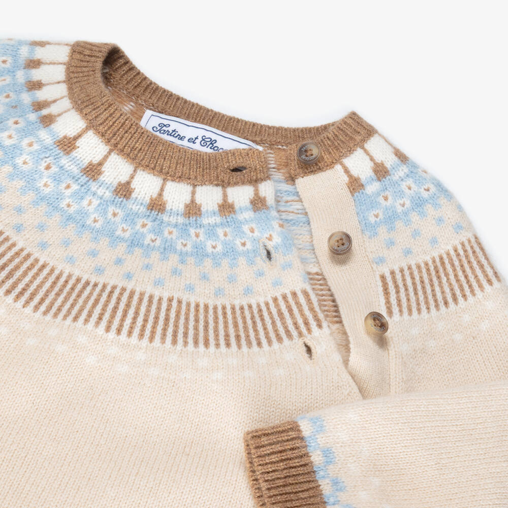 Tartine et Chocolat-Baby Boys Beige Fair Isle Wool Knit Sweater | Childrensalon Outlet