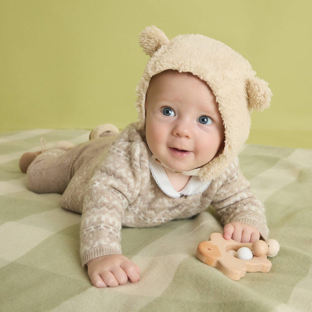 Tartine et Chocolat-Бежевый шерстяной костюм с зайчиком для мальчиков | Childrensalon Outlet