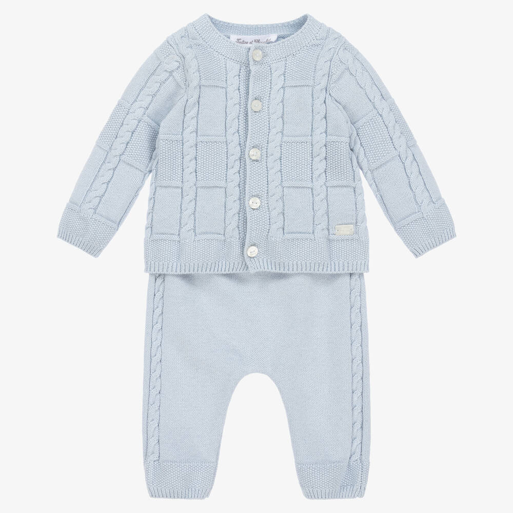 Tartine et Chocolat - Baby Boys Blue Cotton & Cashmere Trouser Set | Childrensalon