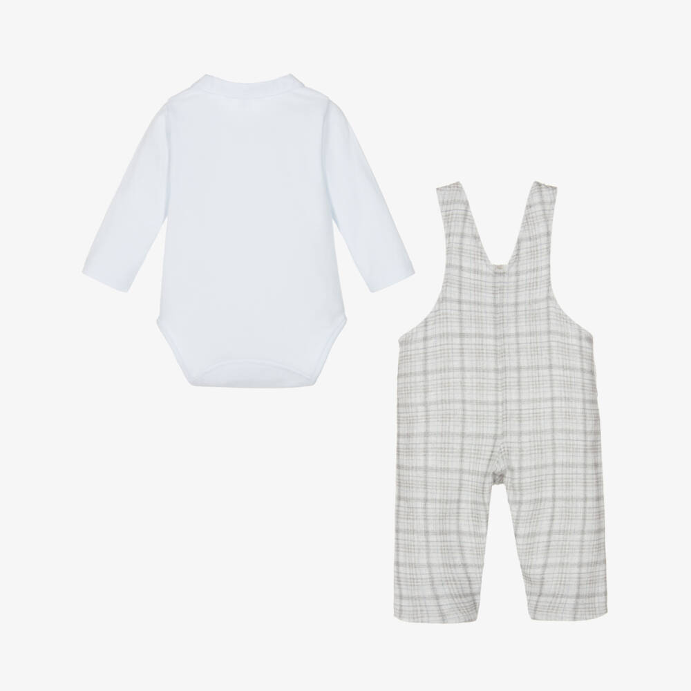 Tartine et Chocolat-Baby Boys Blue & Grey Check Cotton Dungarees Set | Childrensalon Outlet