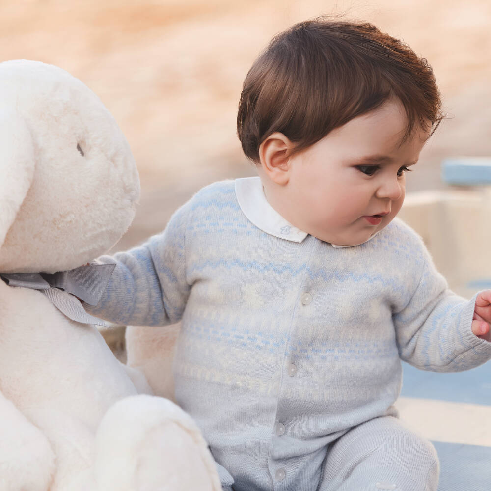 Tartine et Chocolat-Baby Boys Blue Wool & Cashmere Knitted Romper | Childrensalon Outlet