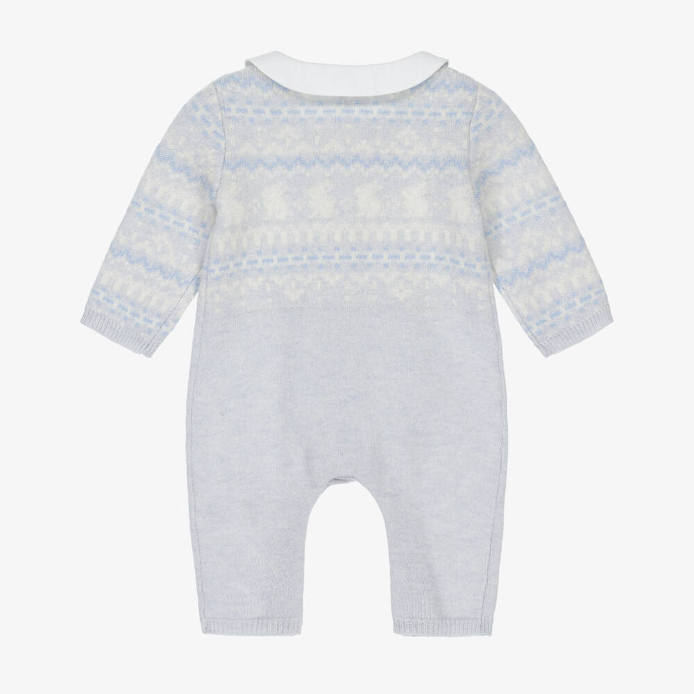 Tartine et Chocolat-Baby Boys Blue Wool & Cashmere Knitted Romper | Childrensalon Outlet