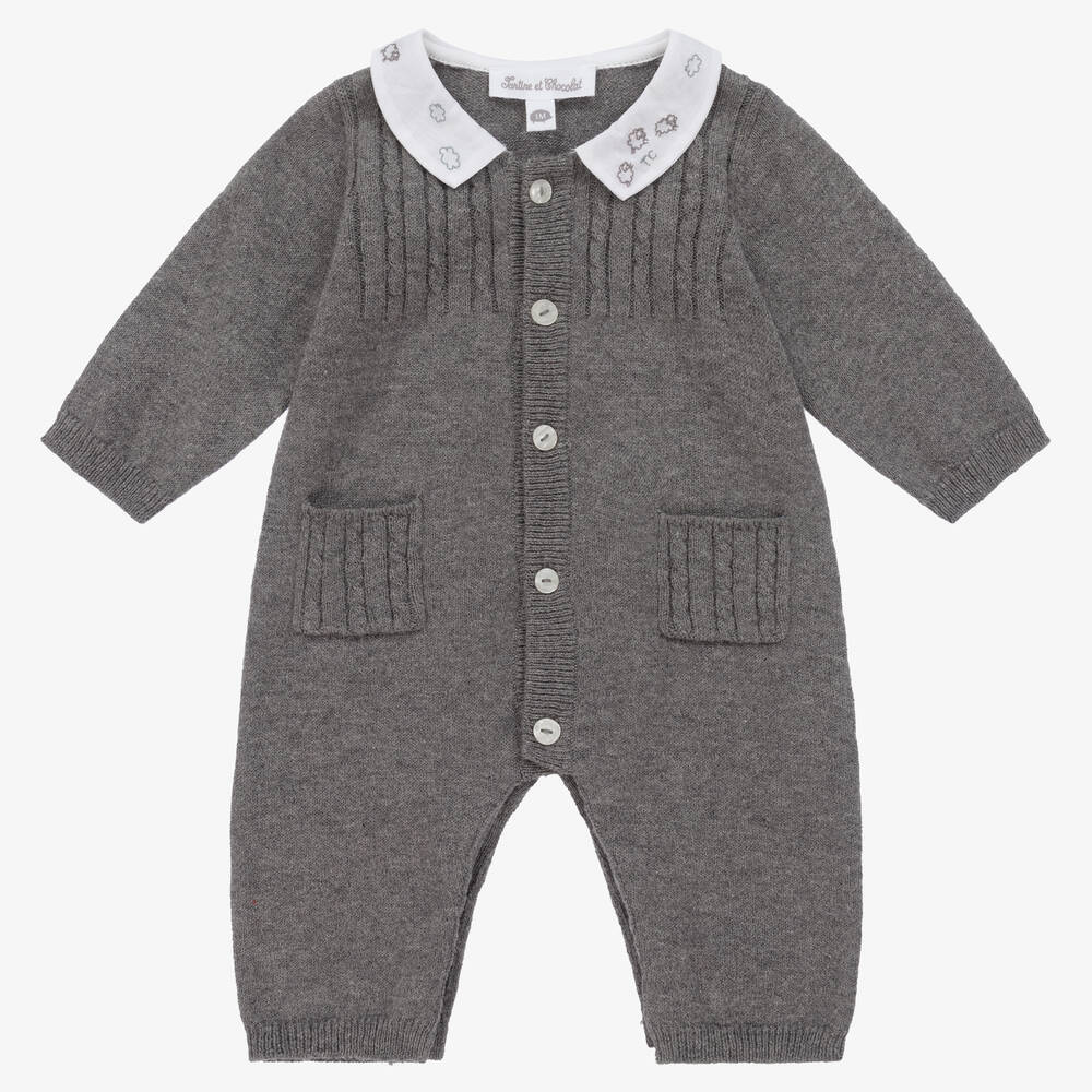 Tartine et Chocolat - Baby Boys Grey Cotton Knitted Romper | Childrensalon