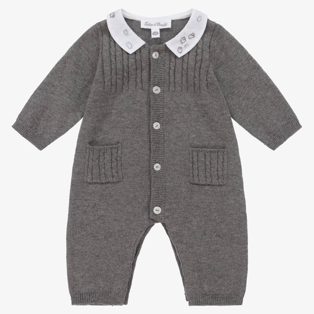 Tartine et Chocolat - Grauer Baby-Baumwollstrick-Overall | Childrensalon