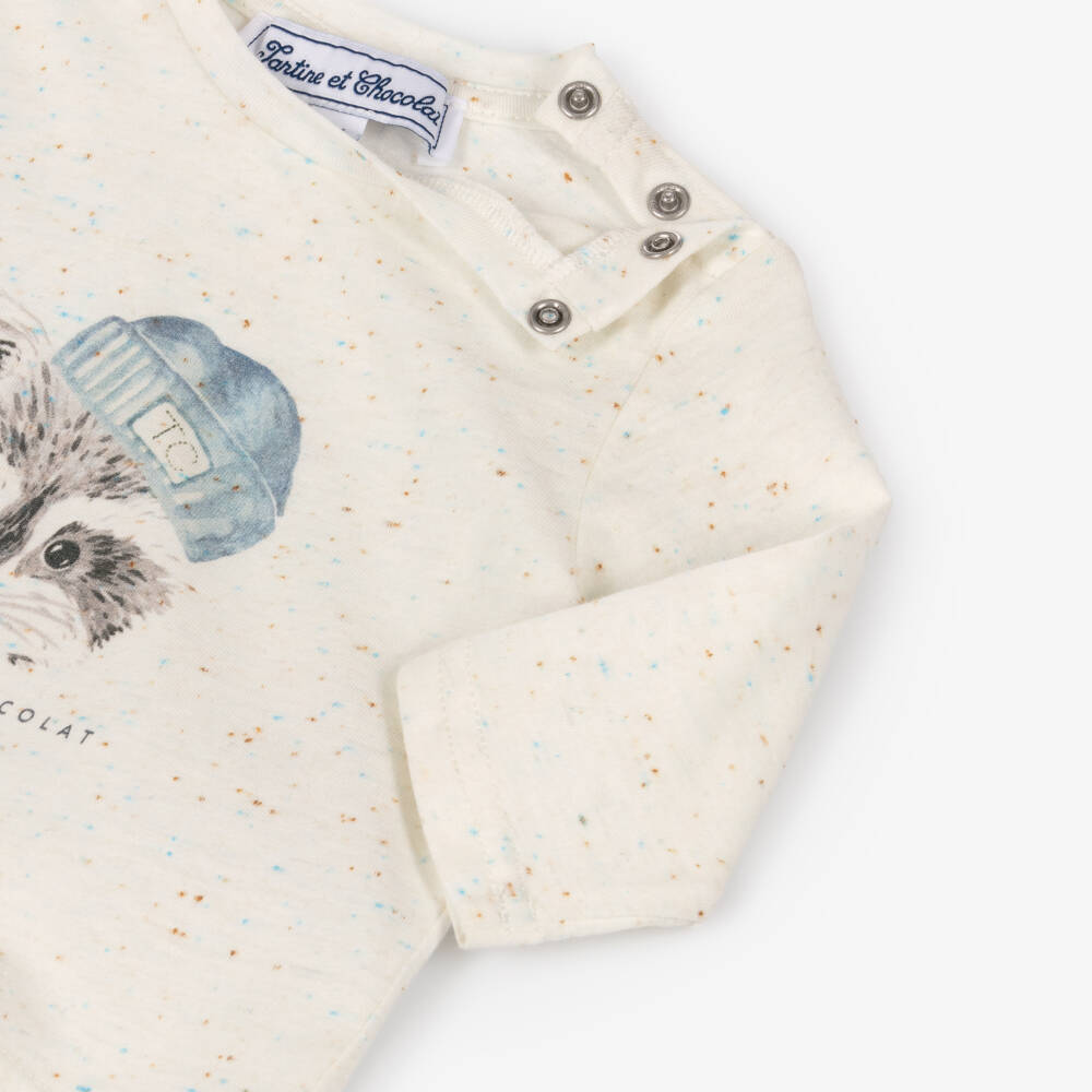 Tartine et Chocolat-Baby Boys Ivory Raccoon Print Cotton Jersey Top | Childrensalon Outlet