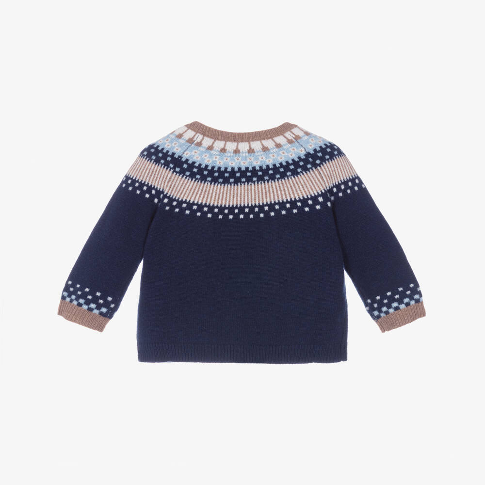 Tartine et Chocolat-Baby Boys Navy Blue Fair Isle Wool Knit Sweater | Childrensalon Outlet