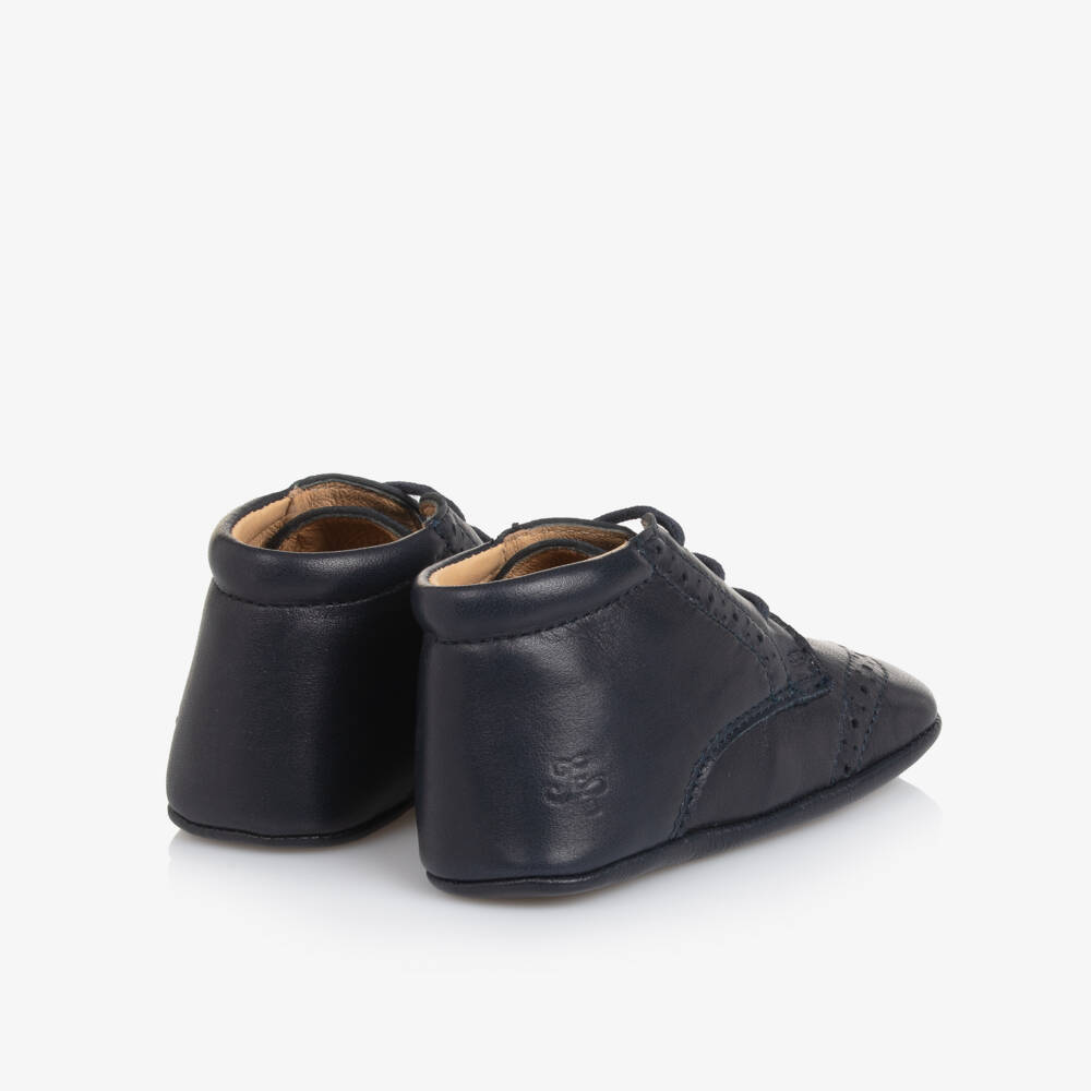Tartine et Chocolat-Baby Boys Navy Blue Leather Brogue Pre-Walkers | Childrensalon Outlet
