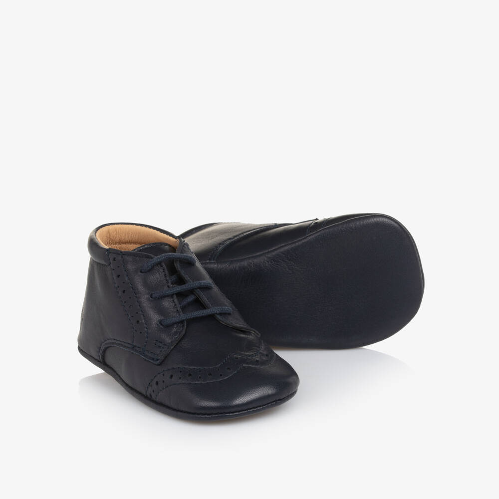 Tartine et Chocolat-Baby Boys Navy Blue Leather Brogue Pre-Walkers | Childrensalon Outlet
