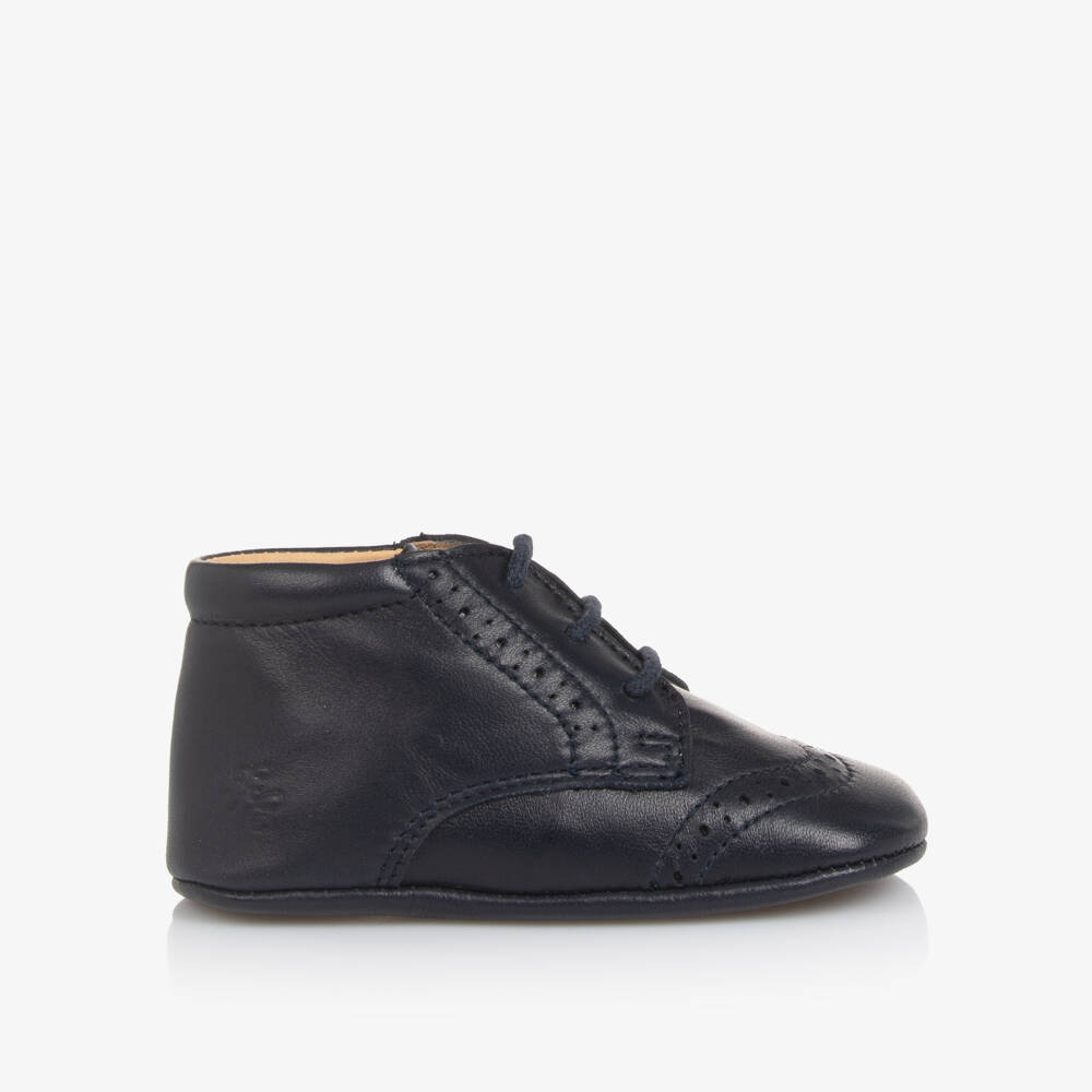 Tartine et Chocolat-Baby Boys Navy Blue Leather Brogue Pre-Walkers | Childrensalon Outlet