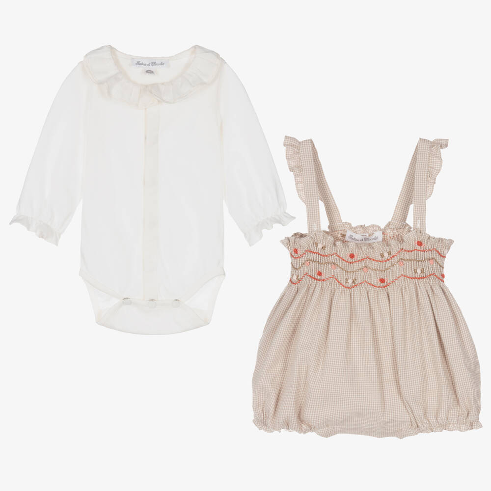Tartine et Chocolat-Baby Girls Beige Houndstooth Shorts Set | Childrensalon Outlet