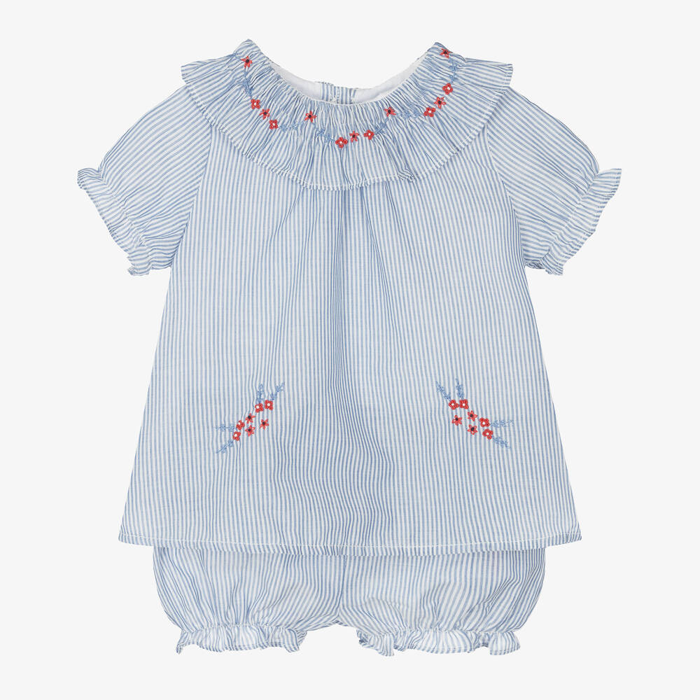 Tartine et Chocolat-Baby Girls Blue Striped Shorts Set | Childrensalon Outlet