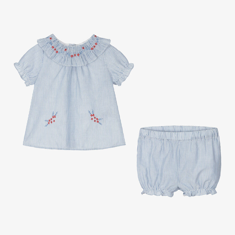Tartine et Chocolat-Baby Girls Blue Striped Shorts Set | Childrensalon Outlet