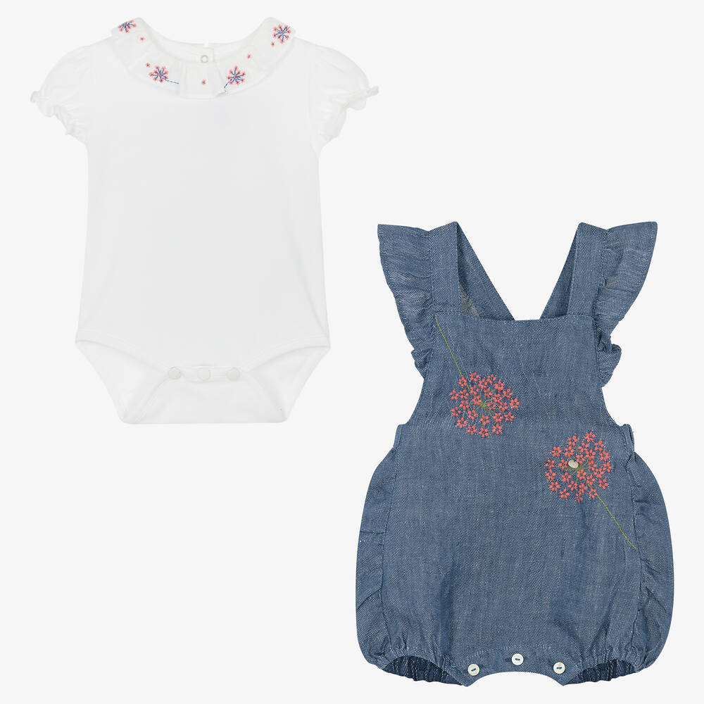 Tartine et Chocolat-Белая футболка и синий полукомбинезон | Childrensalon Outlet