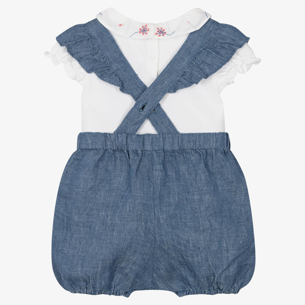 Tartine et Chocolat-Белая футболка и синий полукомбинезон | Childrensalon Outlet