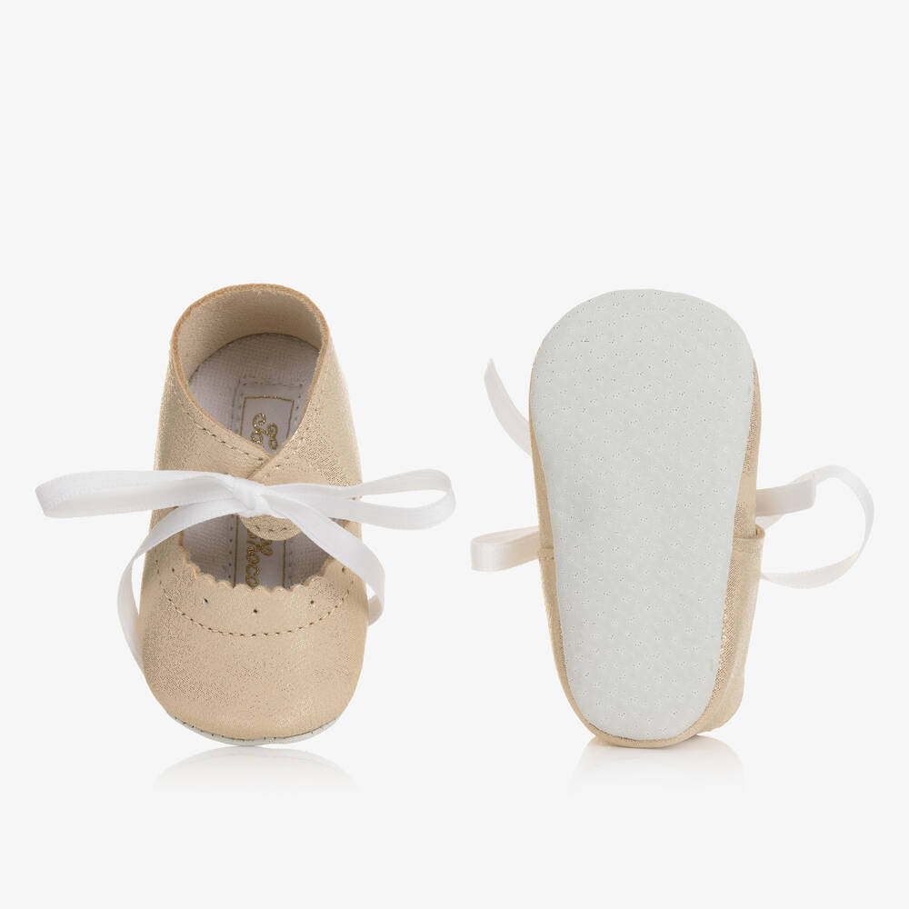 Tartine et Chocolat Baby Girls Gold Leather Pre Walker Shoes Childrensalon Outlet